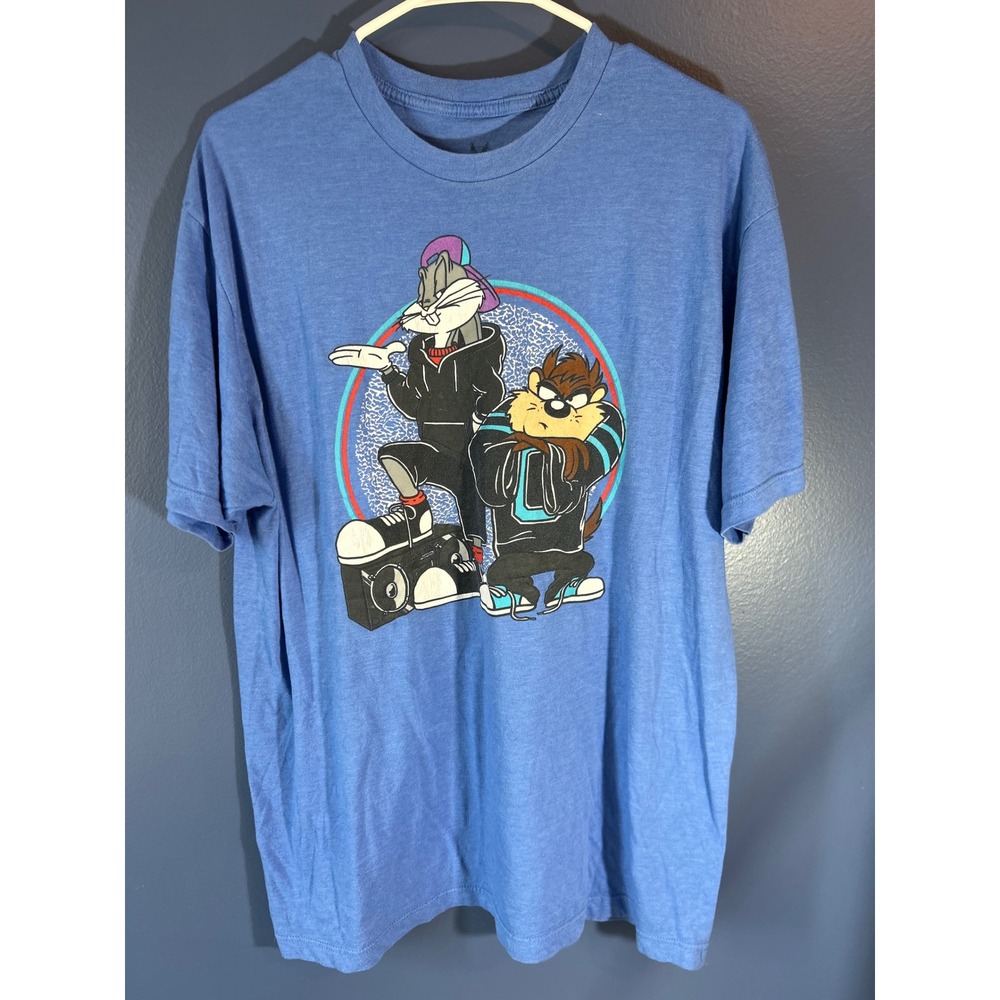 Looney Tunes T-Shirt Men's XL Blue Bugs Bunny Taz Hip Hop Graphic